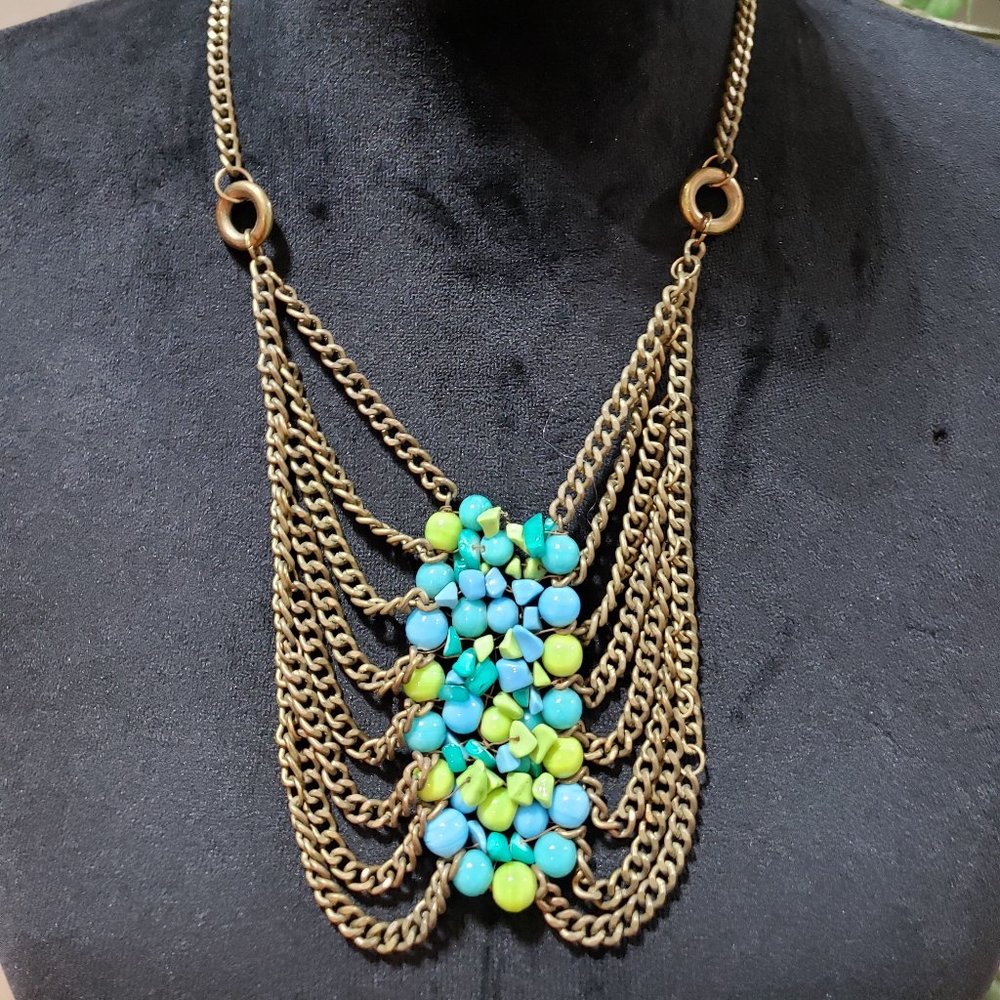 India Womens Turquoise Gold Multi Strand Maldives Necklace With Lobster Clasp 25$